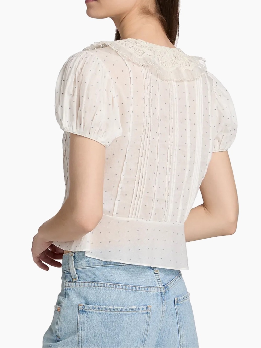 Doen Oleta Polka Dot Lace Collar Top - Picture 2 of 10